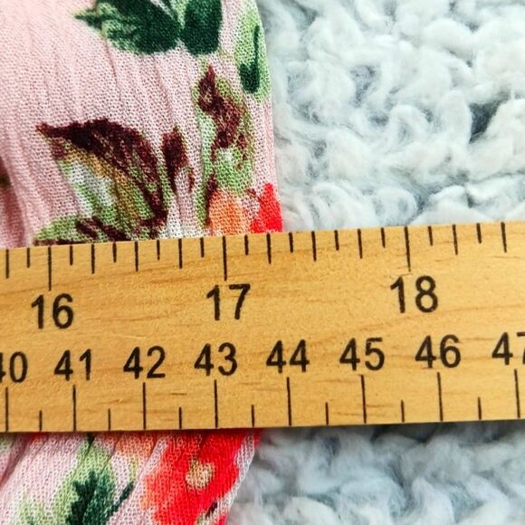 Bongo Floral Romper Smock Neckline+Waist 2 Pocket 100% Rayon Women's Large. Pink - Picture 7 of 11